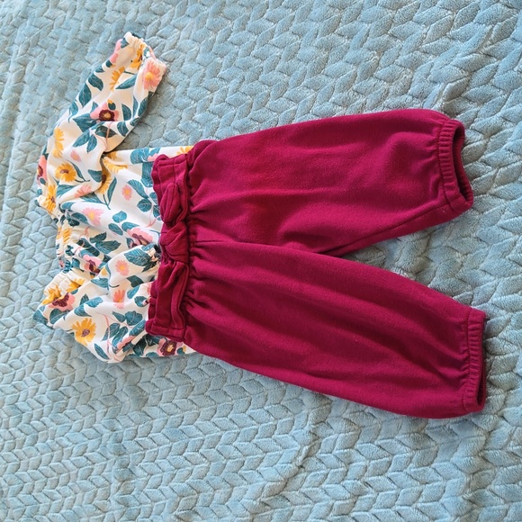 Lullaby Lane - 2-Piece Set with Floral Onesie & Paper Bag Waist Pants - Picture 1 of 7